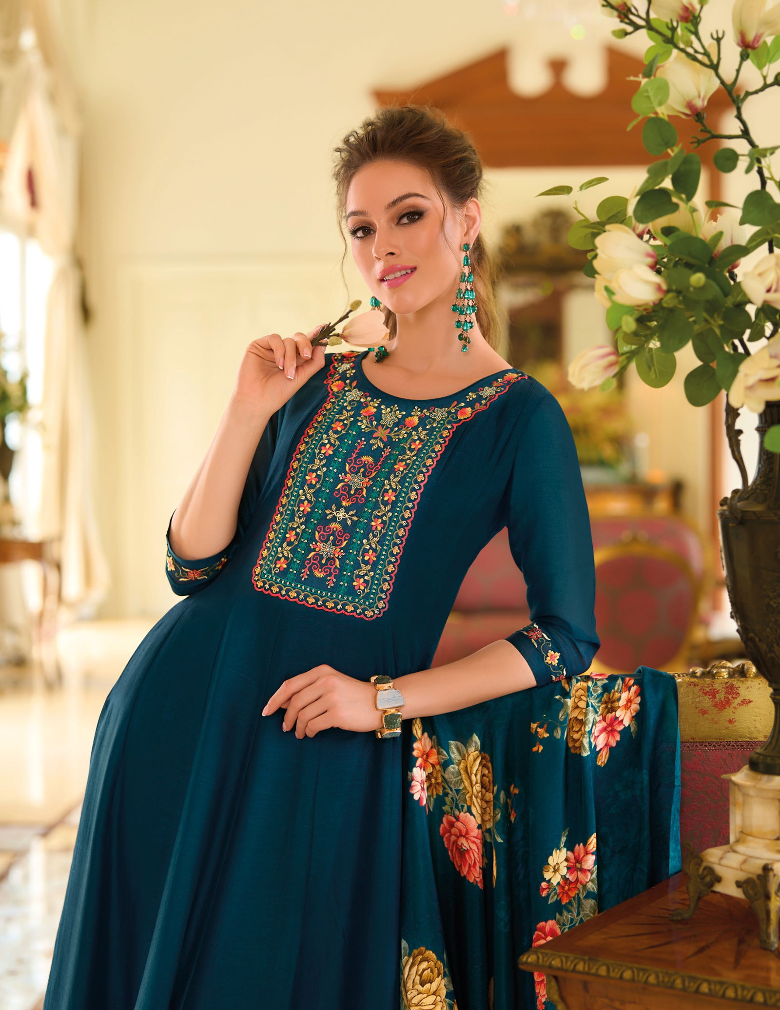 Begum Jaan By Lily And Lali Vichitra Silk Anarkali Kurti With Bottom Dupatta Wholesale Online
